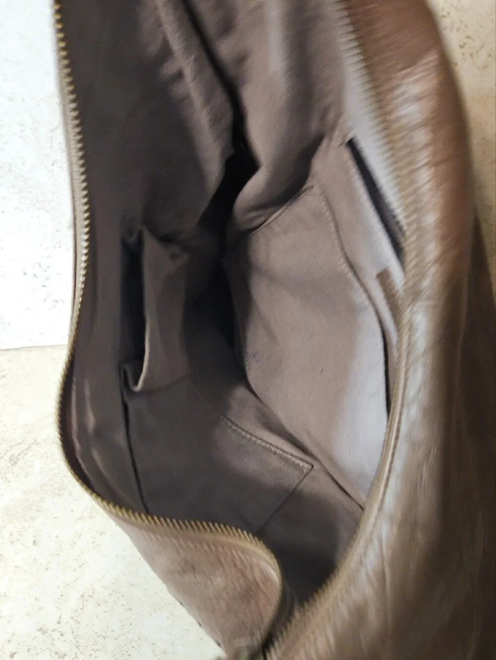 Women's Taupe Shoulder Bag with Woven Trim and Front Zip